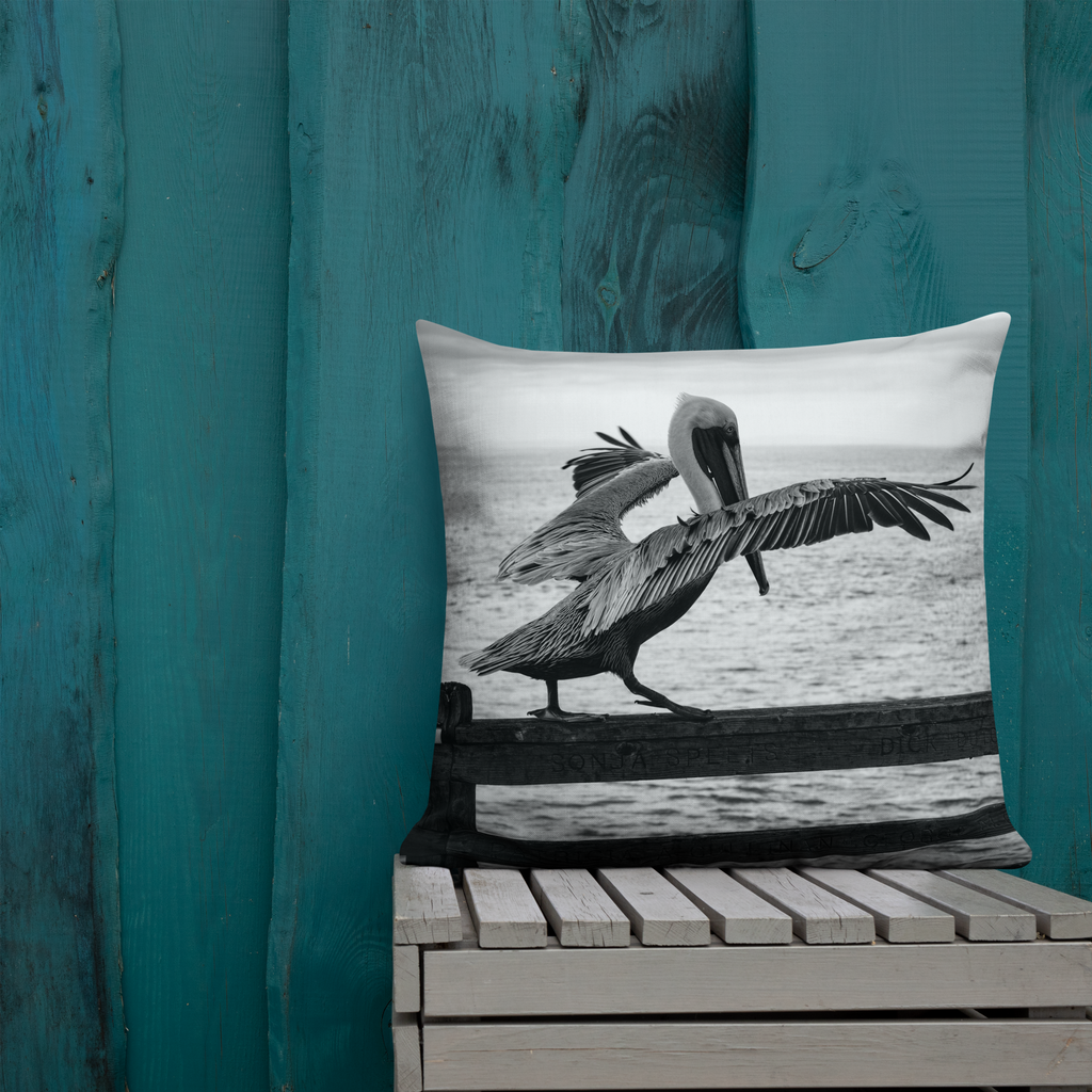 Pelican on a Pier Premium Pillow