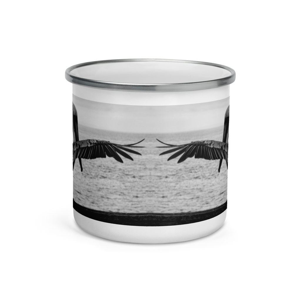 Pelican on a Pier Enamel Mug