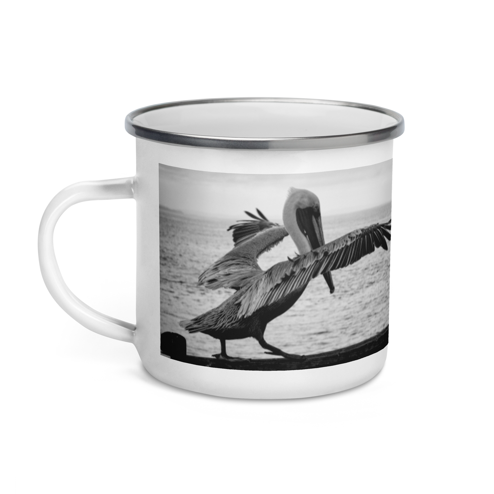 Pelican on a Pier Enamel Mug