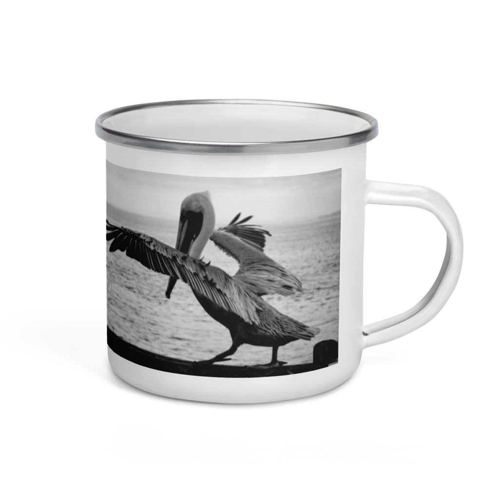 Pelican on a Pier Enamel Mug