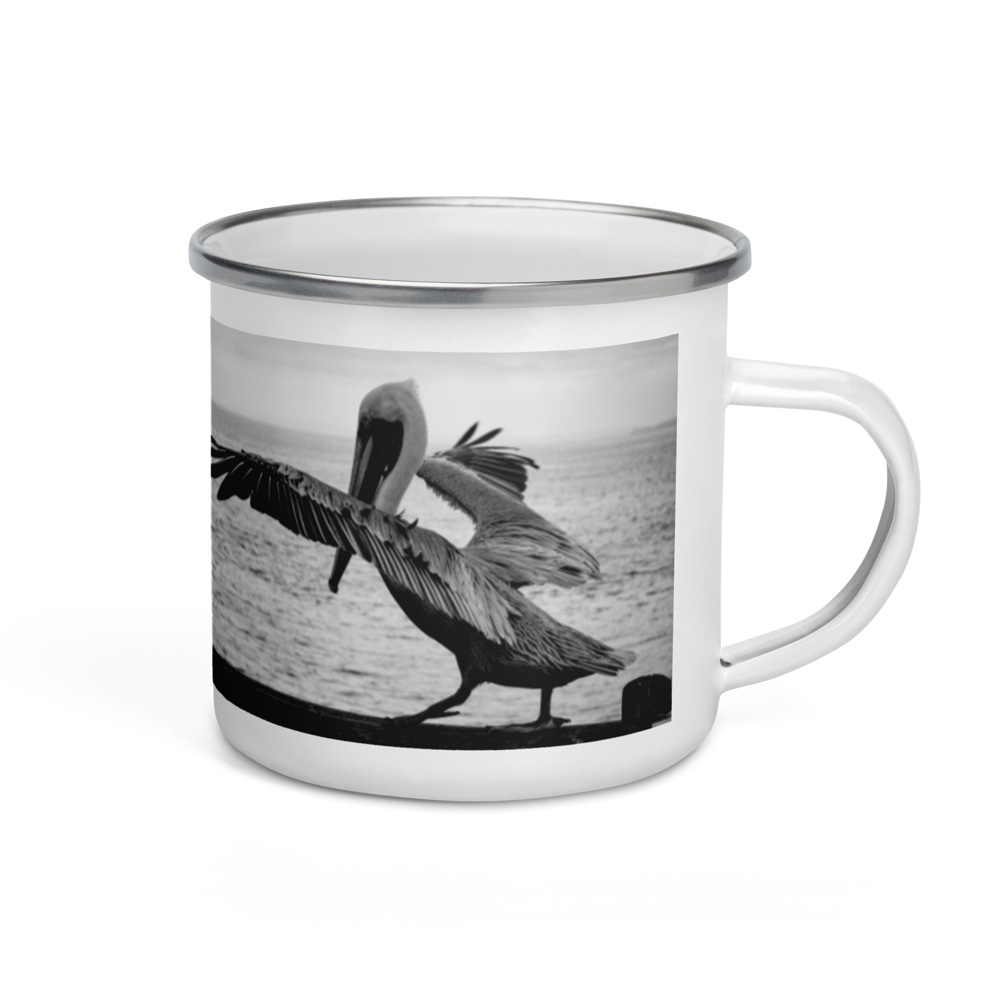 Pelican on a Pier Enamel Mug